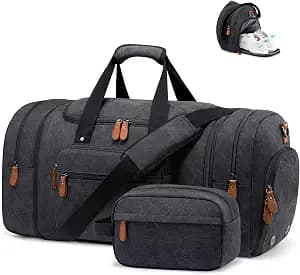 Sucipi Canvas Travel Duffel Bag for Men, Weekend Overnight Bag with Shoe Compartment and Toiletry Bag, Carry-On for Airplanes, Dark Grey