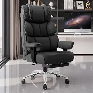 BestGlory Office Desk Chair, Big and Tall Leather Gaming Chair with Footrest, Wide Ergonomic Comfy Executive High-Back Reclining Computer Chairs, Swivel Rolling Wheels and Padded Lumbar Support, Black