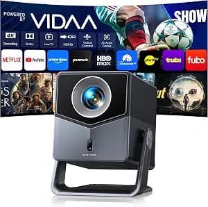 Smart Projector 4K [VIDAA Live TV & 36W Dolby & Voice Control] with WiFi6 and Bluetooth, Short Throw Projector Compatible with Netflix, AI Auto Focus, HDR10, Home Theater Proyector for Outdoor Movies