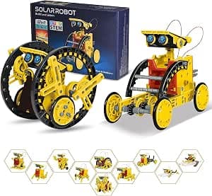 Solar Robot Kit for Kids Age 8-12, STEM Building Toys,12-in-1 Build Your Own Robot with Solar Panel & Battery Power, Science Engineering Christmas Birthday Idea Gifts for Boy Age 8 9 10 11 12