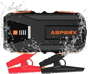 AsperX Jump Starter Power Bank 3000 A 12 V (up to 10.0 L Petrol or 8.0 L Diesel) Car Jump Starter with Jump Lead, LED Torch, IP64 Waterproof, Jump Starter for Car, Truck, UTV, Van, Motorcycle