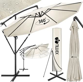 tillvex Parasol, Diameter 300 cm with Crank, Cantilever Parasol with Stand, Garden Parasol, UV Protection, Aluminium, Crank Parasol, Market Parasol, Waterproof