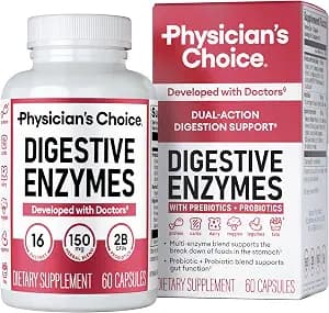 Physician's CHOICE Digestive Enzymes for Bloating & Digestion - 16 Enzymes with Organic Prebiotics & Probiotics for Gut & Digestive Health - Meal Time Discomfort Relief - Dual Action Support - 60 CT