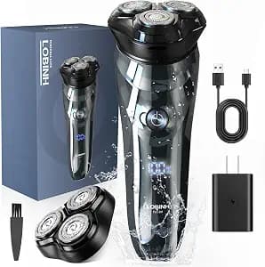 Electric Razor for Men, 3D Rechargeable Waterproof IPX7 Electric Shaver for Men Wet & Dry, Cordless Rotary Razor with Beard Pop-up Trimmer, 1 Hour Fast Charging, 4D Floating Head