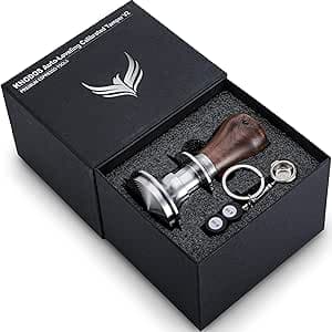 54mm Espresso Tamper For Breville Machines Calibrated Tamper Tool Espresso Walnut, Auto-Leveling and 30lb Spring Loaded Design Coffee Tamper With Stainless Steel Ripple Base