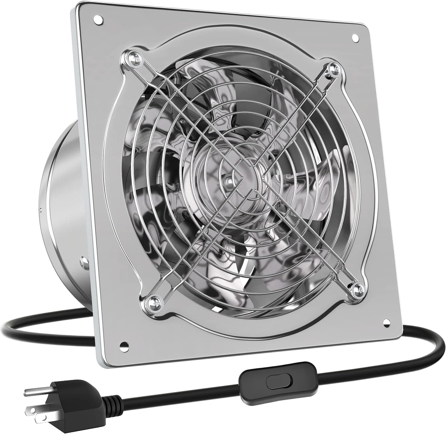 HG Power 6 Inch Exhaust Fan: Kitchen Exhaust Fans with Switch Portable Attic Vent Fan with 8 Feet Power Cord Plug-in Garage Ventilation Fan with Damper Shop Chicken Coop Basement Smoking Room Silver