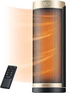 DREO Space Heater, 1500W Electric Heaters for Indoor Use with Thermostat, 70° Oscillation, 8 Safety Protections, 5 Modes, Remote, 12H Timer, Quiet Portable Heater for Office, Bedroom, Large Room