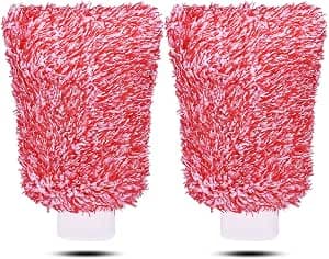 Mokani Microfiber Car Wash Mitt Cleaning Gloves Equipment Sponges, 2 Sets Professional Scratch Free Polishing Cleaning Mitts,Red