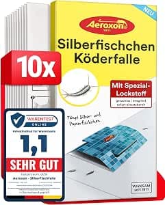 Aeroxon Silverfish Traps Pack of 10 - Highly Effective Adhesive Traps Silverfish, Insecticide-free Paper Fish Trap, Long-Lasting Protection