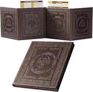 Soar Forge DM Screen for DND with 4 Wider Panels - Crystal Clear GM Pockets - Embossed Faux Leather Dungeon Master Screen with Celtic Knot & Dragon Design for D&D 5e & More