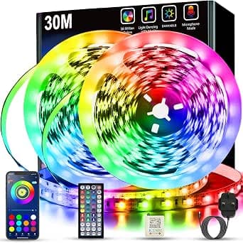 Keepsmile Led Strip Lights 30M(2 Rolls of 15M) with Music Sync,Bluetooth Smart App Control Color Changing Indoor Led Light Strips with Remote,Flexible Lights for Bedroom Home Party Christmas Decor