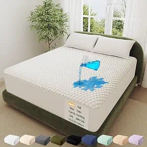 OhGeni 100% Waterproof Queen Size Mattress Protector,Soft Mattress Pad, Cooling Breathable Fitted Sheets,Washable Bed Cover,Non-Slip Deep Pocket,Noiseless for Bedroom
