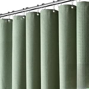 Sage Green Waffle Shower Curtain for Bathroom 72x72inch Hotel Waffle Weave Textured Green Shower Curtain Set Heavy Duty 230GSM Luxury Weighted Bath Curtains with 12 Metal Hooks