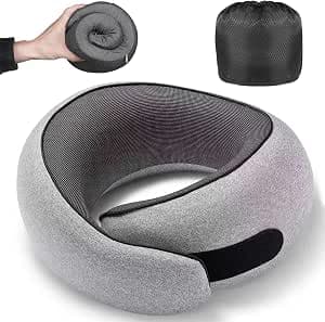 Travel Neck Pillow for Airplanes, Premium Memory Foam Neck Pillow with Ergonomic 360° Support, Travel Essentials for Plane, Car, Train and Home, Max Gray
