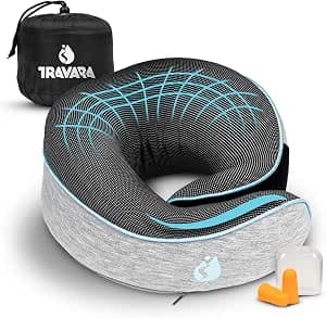 Travel Pillow - Ergonomic Memory Foam Travel Pillow - Compact and Comfortable Airplane Pillow - Pillow for Airplane, Train and Car