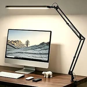 SKYLEO Desk Lamp for Home Office, Eye Comfortable LED Desk Light for Long Hours, Adjustable Swing Arm with Memory Function, Black
