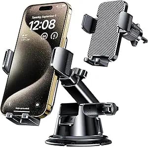 Qifutan Dash Mounted Holders Phone Holders for Your Car Phone Mount for Car Windshield Dashboard Air Vent Universal Desk Mounts Hands Free Automobile Cell Phone Holder Fit for iPhone Smartphone