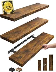 BAYKA Floating Shelves for Wall, 22.5 Inch Rustic Wood Wall Mounted Shelving for Bathroom, Bedroom, Living Room, Kitchen & Book, Hanging Display Decor Shelf with 22 lbs (Rustic Brown,Set of 3)