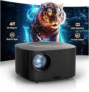 Outdoor-Projector-4K with WiFi and Bluetooth:[3500 Bright/60W Dolby Audio/Official Licensed Apps],Smart-Projector with AI Auto Focus,ONOAYO ONO5Pro 2.0 Movie Projector for Indoor/Outdoor 2026New