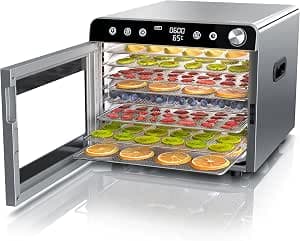 Arendo - Dehydrator Stainless Steel with 8 Stainless Steel Grids - 700 W - 30°-85°C - 8 Stainless Steel Inserts with a Total of 6700 cm² - Dehydrator Fruit Dryer Dehydrator Fruit Dryer Dehydrator - Fruit Meat Mushrooms etc