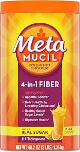Metamucil 4-in-1 Psyllium Husk GLP-1 Friendly Fiber Supplement, Real Sugar, 114 tablespoons, Orange Flavored, Daily Fiber Powder for Digestive Health, made with Plant-Based Psyllium Husk Fiber