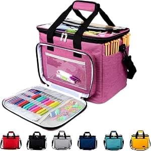 Hoshin Knitting Bag for Yarn Storage, Portable Crochet Tote Bag Yarn Organizer for Crochet Patterns and Hooks, Needles, Skeins of Yarn-Enjoy Knitting/Crocheting Anywhere(Purple)