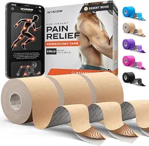 Kinesiology Tape - Waterproof Athletic Sports Tape for Knee, Shoulder, Arm & Back Support | 3-5 Day Adhesion, Hypoallergenic & Latex-Free + Taping Guide (Uncut, 2inx16.4ft, Desert Beige, 3-Roll)