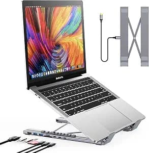 USB C Laptop Docking Station Stand, Dock Tablet Stand, 8 in 1 USB C Hub with 4K HDMI, 2 USB 3.0, PD 100W, Universal Dock Station for MacBook Pro/Air/Dell/HP/Surface/Lenovo, Plug and Play