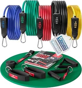 Resistance Band Set with Training Guide, Expander Tubes, Fitness Bands, Resistance Band Set: 5 Resistance Bands, Handles, Door Anchor, Foot Straps, Fitness Band