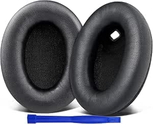 SOULWIT Lambskin Replacement Earpads for Sony WH-1000XM4 (WH1000XM4) Headphones, Ear Pads Cushions with Noise Isolation Foam, Added Thickness, Without Affecting Sensor - Brilliant Black