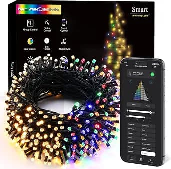 ODEETRONIC Smart Christmas Tree Lights, 98 ft 300 LED Color Changing Christmas Lights, Warm White & Multicolor Mini String Light, Music Xmas Fairy Light for Indoor Outdoor Decor, APP/Voice Control