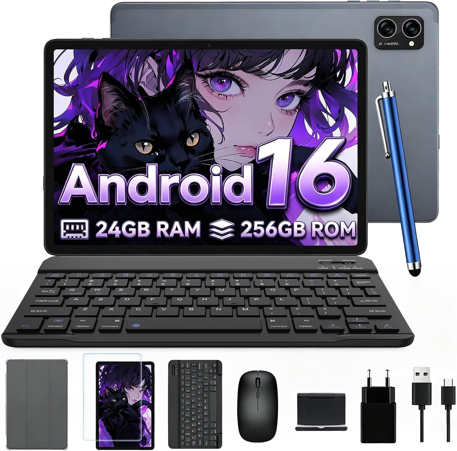 TABWEE Android 16 Tablet with Keyboard and Pen, 24GB RAM+256GB ROM