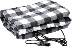 Heated Car Blanket - 12V Electric Travel Blanket for Car, Truck, SUV or RV - Portable Heated Throw for Road Trips, Camping or Winter Emergency Kit for Cold Weather Travel by Stalwart (Black Plaid)