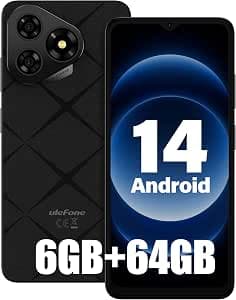 Unlocked Cell Phone Canada, Ulefone Note 19 (6+64GB) Smartphone, Android 14 Go, Octa-core, 6.56” HD+, 8MP+5MP, 5000mAh, Global 4G LTE, 3-Card Slot/Face Unlock/GPS - Black