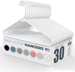 Neaties Plastic Hangers 30 Pack – Made in the USA – 6lb Capacity Standard Clothes Hangers with Strap Hooks for Dresses, Lingerie, Shirts, Pants, and Jackets – White