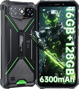 OUKITEL G3 Rugged Smartphone Unlocked -16GB+128GB/1TB TF 6” HD Display IP68/IP69K Rugged Android Phone, 6300mAh Battery 13MP Rear Camera Waterproof Cell Phones, GPS/3.5mm Jack/Face ID/4G Dual Sim