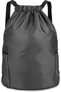 Dacitiery PE Bag Drawstring Sports Gym Bags With Outside Zipper (Black) | Large, With Two Side Pockets, Drawstring Bags, Sports Bag, Drawstring Backpack, Drawstring Gym Bag
