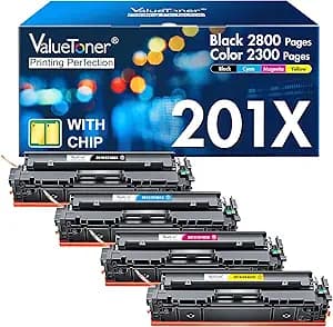 Valuetoner 201X Toner Compatible for HP 201X Toner Cartridges 4 Pack High Yield CF400X CF401X CF402X CF403X for Color Laserjet Pro MFP M277dw M252dw M277c6 M277n M252n M277 (Black Cyan Yellow Magenta)