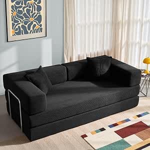 Convertible Sleeper Sofa - 78'' Folding Floor Couch - Foldable Sofa Bed - Memory Foam Couch - Compressed Convertable Sleeper Sofa - Floor Sofa Lounge Sofa Bed for Living Room - Dark