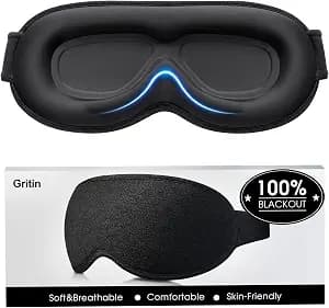 Gritin 100% Blackout Sleep Eye Mask for Women Men, Zero Pressure Sleeping Mask - Ergonomic Design 3D Cutout Eye Movement and Eyelash Friendly Night Blindfold, Ultra Soft Comfortable for Sleeping