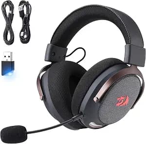 Redragon H858 3-Mode Wireless Gaming Headset, 7.1 Surround Sound, 53 mm Drivers, Memory Foam Ear Pads, Detachable Noise-canceling Microphone, Over-Ear Headphones Works for Phone, PC/PS5/NS, Black
