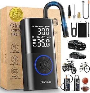 OlarHike Tire Inflator Portable Air Compressor, Smart Dual Hose System, 160PSI Auto Air Pump for Car Tires, Bike,Bicycle, Motorcycles,Electric Pump with LED Light & Digital Pressure Gauge