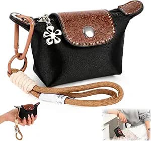 Mini Nylon Dumpling Bags for women, Detachable Nylon Wrist Strap Coin Purse with Wrist Strap, tiny dumpling bag for Cards, Keys, And Coins, Women’s Cute Storage Change Purse Wallet (Black)