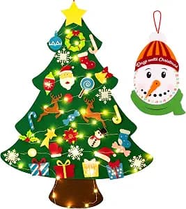jollylife 3ft DIY Felt Christmas Tree Set + Snowman Advent Calendar - Xmas Decorations Wall Hanging 33 Ornaments Kids Gifts Party Supplies