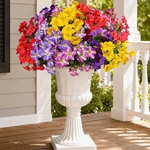 Artificial Petunias Flowers Faux Plants for Outdoor Planter, Fake UV Resistant Realistic Silk Colorful Morning Glory for Outside Porch Patio Garden Spring Summer Decor, 12 Bundles