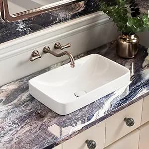 19"W x 12"D Drop-In Bathroom Sink with Pop-Up Drain, Los Flexi 19 Inch Semi Recessed White Ceramic Rectangular Vessel Sink, Modern Above Counter Vanity Basin Without Overflow