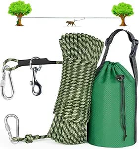 Tresbro Dog Camping Leash, 50ft/75ft/100ft Trolley System for Dogs up to 300lbs, Portable Lightweight Dog Runner Lead for Yard, Reflective Tie Out Cable for Camping, Courtyard, Park, Outside