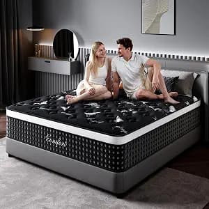 Queen Mattress 12 Inch, Cooling Hybrid Bed in a Box, 7-Zones Individual Pocket Spring, Mattress Queen for Back Pain Relief & Motion Isolation, Fiberglass-Free, CertiPUR-US, 365-Night Trial