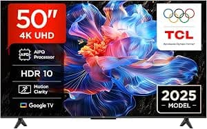 TCL 50V6C 50" 4K HDR Smart TV with Google TV (Dolby Audio, Motion Clarity, Compatible with Google Assistant & Alexa)