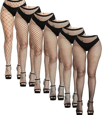 YOGINGO 6 Pieces Fishnet Tights Black Fishnet Stockings Tights Fishnet Stockings High Waist Fishing Net Tights for Women, black